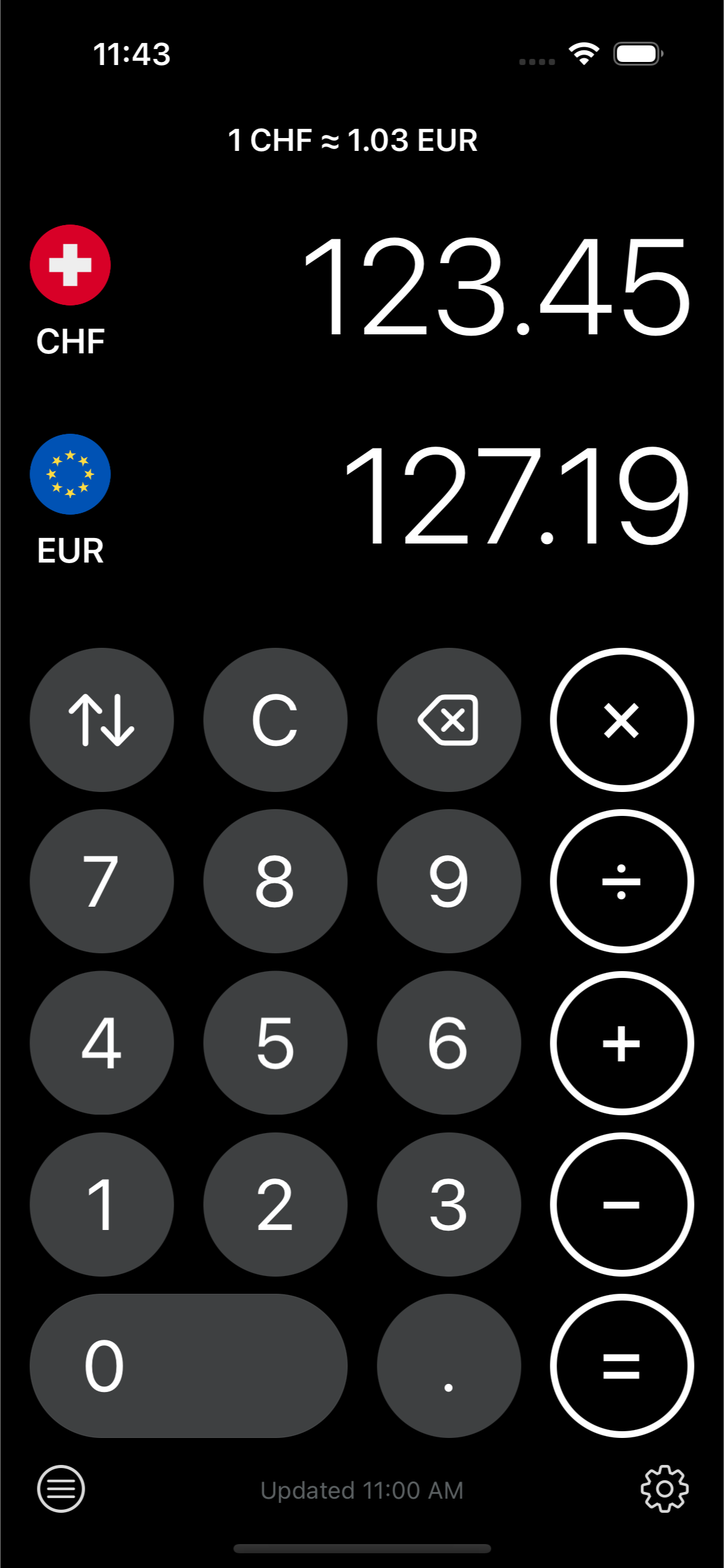 Better Currency app showing currency conversion